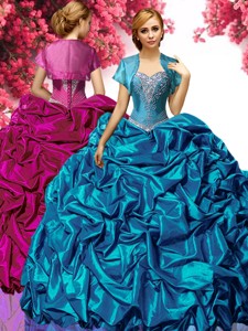 Latest Applique and Pick Ups Taffeta Quinceanera Dress in Teal