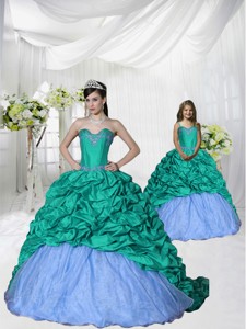Fashionable Appliques Brush Train Princesita Dress In Turquoise