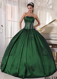 Ball Gown Strapless Floor-length Taffeta Embroidery and Beading Quinceanera Dress 