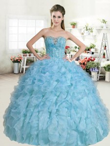 Popular Beaded and Ruffled Baby Blue Quinceanera Dress in Organza