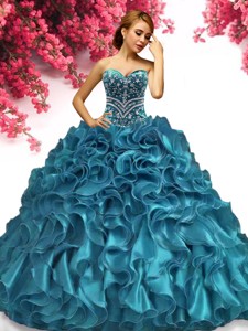 Classical Beaded and Ruffled Sweet 16 Dress in Teal