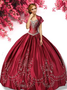 Classical Wine Red Taffeta Sweet 16 Dress with Appliques