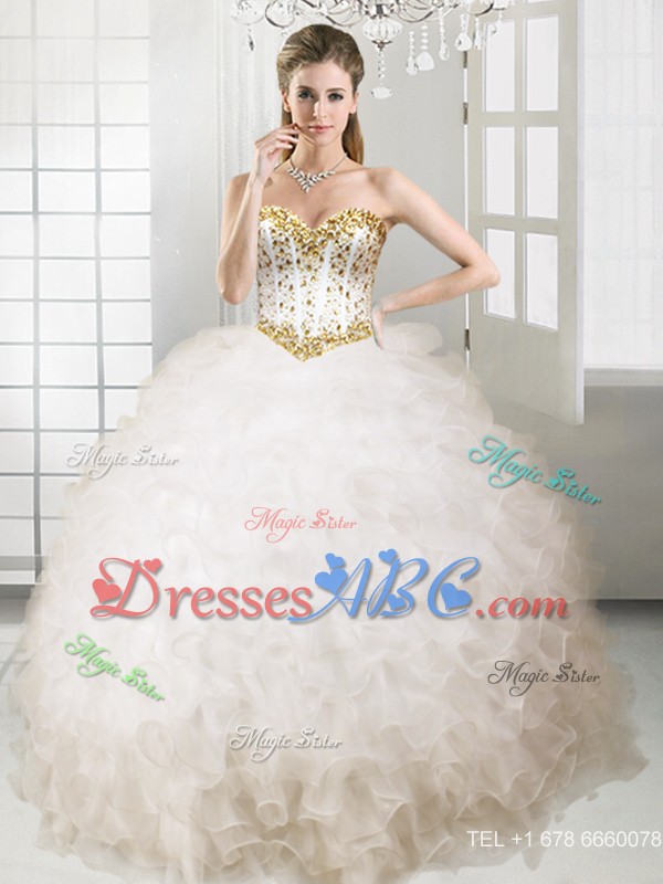 Lovely Big Puffy White Quinceanera Dress with Beading and Ruffles