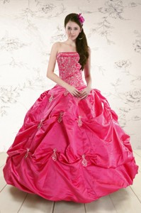 Strapless Hot Pink Quinceanera Dress With Appliques
