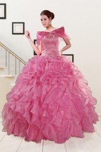 Puffy Sweetheart Pink Quinceanera Dress With Beading