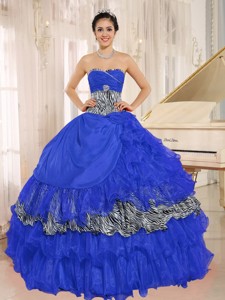 Wholesale Blue Sweetheart Ruffles Quinceanera Dress With Zebra and Beading