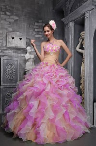 Lovely Strapless Taffeta and Organza Hand Flowers Multi-color Quinceanera Dress