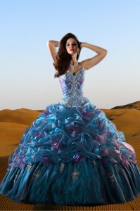 Beautiful Straps Multi-color Beadings And Ruffles Gowns For Quinceanera