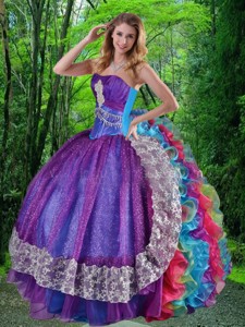 Luxirious Sweetheart Multi-color Sweet Sixteen Dress With Appliques And Ruffles
