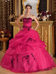Coral Red Ball Gown Sweetheart Floor-length Satin and Organza Embroidery Quinceanera Dress