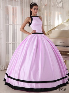 Ball Gown Bateau Floor-length Satin Quinceanera Dress in Baby Pink and Black