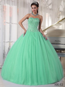 Apple Green Ball Gown Sweetheart Floor-length Tulle Beading Quinceanera Dress