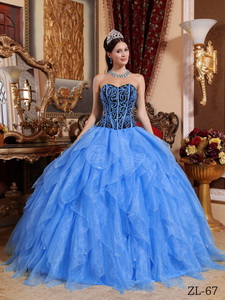 Blue Ball Gown Sweetheart Floor-length Organza Embroidery with Beading Quinceanera Dress