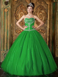 Green Princess Sweetheart Floor-length Beading Tulle Quinceanera Dress