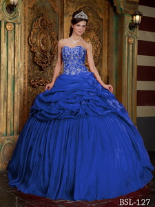 Blue Ball Gown Sweetheart Floor-length Taffeta Beading and Appliques Quinceanera Dress