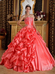 Watermelon Red Ball Gown Sweetheart Floor-length Taffeta Emboridery and Beading Quinceanera Dress