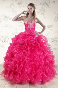 Pretty Hot Pink Sweet 15 Dress With Appliques And Ruffles