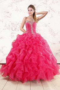 Pretty Beading And Ruffles Sweet 15 Dress In Hot Pink