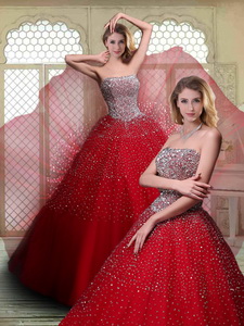 Luxurious Strapless Beading Quinceanera Dress In Wine Red