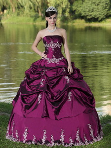 Custom Made Euchsia Quinceanera Dress Party Wear With Satin Embroidery Decorate
