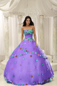 Purple Ball Gown Quninceaera Gown For Custom Made Appliques Decorate Bodice