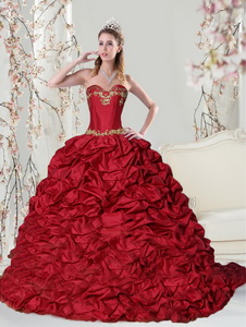 Luxurious Sweetheart Red Quinceanera Dress With Embroidery And Pick Ups