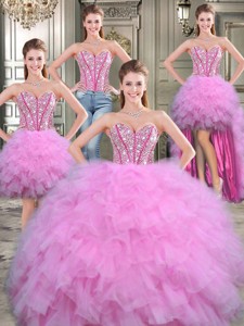 Exquisite Big Puffy Lilac Detachable Quinceanera Dress With Beading And Ruffles