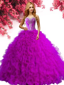 New Style Beaded and Ruffled Big Puffy Quinceanera Dress in Tulle