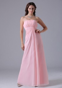 Massachusetts City Baby Pink Ruched Decorate Simple Dama Dress With Floor-length In