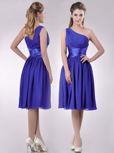 Elegant One Shoulder Chiffon Blue Dama Dress With Side Zipper