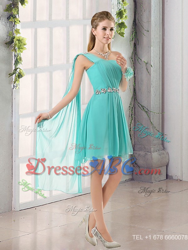 A Line Ruching Lace Up Bridesmaid Dress In Aqua Blue