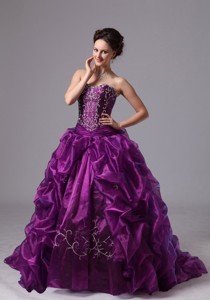 Embroider and Pick-ups Sweep Train For Eggplant Purple Quinceanera Dress For Custom Made In Griffin
