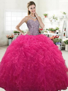 Perfect Hot Pink Tulle Sweet 16 Dress with Beading and Ruffles
