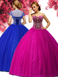 Best Selling Beading Tulle Sweet 16 Gown in Fuchsia