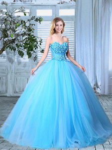 Cheap Organza Applique Decorated Bust Prom Gown in Baby Blue