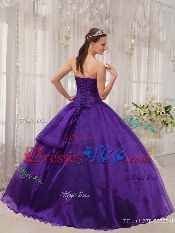 Eggplant Purple Ball Gown Strapless Floor-length Organza Beading Quinceanera Dress