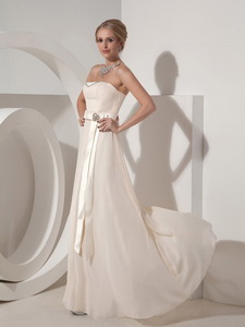 Custom Made Of White Dama Dress Empire Strapless Chiffon Beading Floor-length