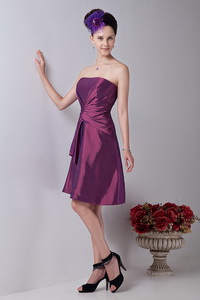 Purple Strapless Knee-length Taffeta Ruch Dama Dress For Quinceanera