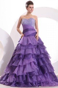 Beading And Ruffles Layered Purple Organza Quinceanera Dress