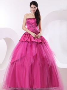 Hot Pink Prom Dress With Beading And Floor-length
