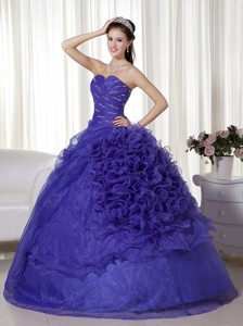 Purple Ball Gown Sweetheart Floor-length Organza Beading and Ruffles Quinceanera Dress
