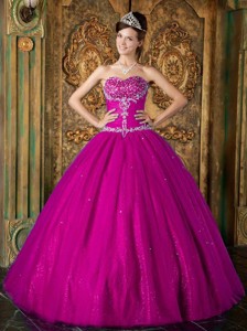 Fuchsia Princess Sweetheart Floor-length Beading Tulle Quinceanera Dress