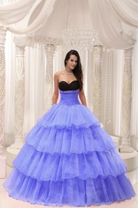 Purple Sweetheart Beaded and Layers Ball Gown Quinceanera Dress Taffeta and Organza
