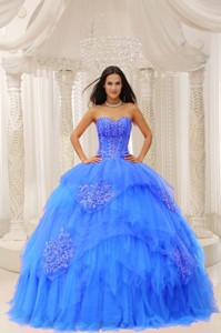 Custom Made Aqua Blue Sweetheart Embroidery For Quinceanera Wear In