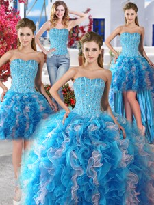 Romantic Beaded And Ruffled Detachable Quinceanera Dress In Organza