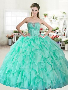 Visible Boning Beaded Bodice and Ruffled Layers Quinceanera Dress in Apple Green