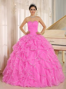 Ruffles And Beaded For Hot Pink Quinceanera Dress Custom Made