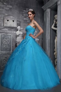 Baby Blue Ball Gown Sweetheart Floor-length Taffeta and Tulle Beading and Appliques Quinceanera Dres