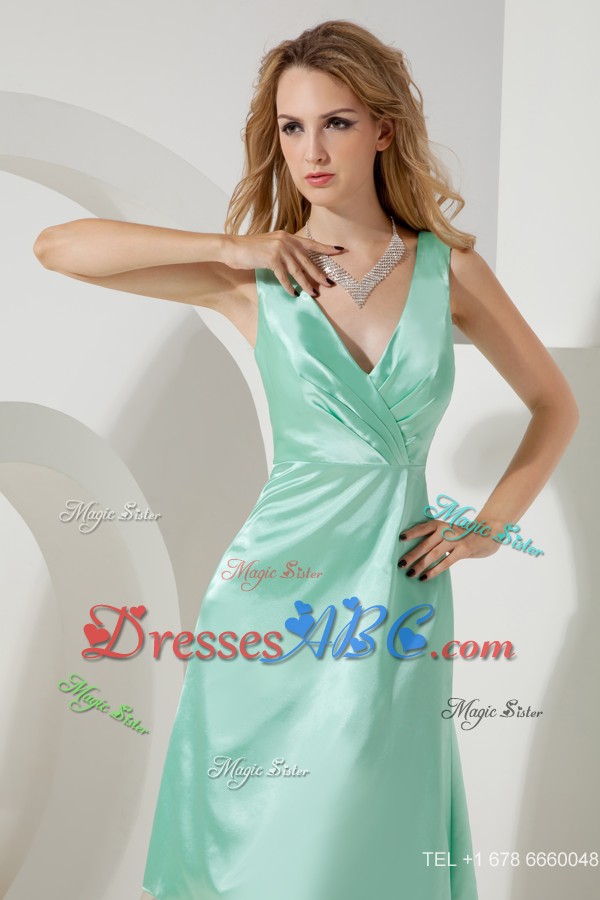 Apple Green Pricess V-neck Dama Dress Knee-length Taffeta
