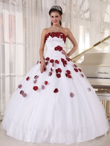 White And Wine Red Ball Gown Strapless Floor-length Tulle Beading Quinceanera